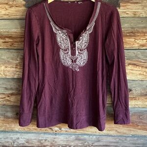 Eddie Bauer Plum Embroidered Blouse